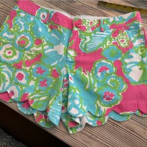 Lilly Pulitzer Pink, Aqua & Lime Floral Scallop Hem Shorts